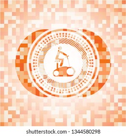 stationary bike icon inside orange mosaic emblem with background
