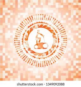 stationary bike icon inside orange mosaic emblem