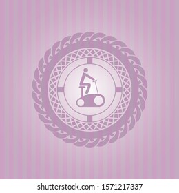 stationary bike icon inside pink emblem