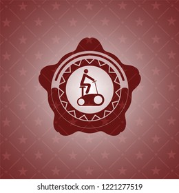 stationary bike icon inside realistic red emblem