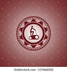 stationary bike icon inside red emblem. Vintage.