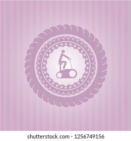  stationary bike icon inside retro pink emblem