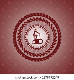 stationary bike icon inside retro style red emblem