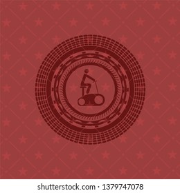 stationary bike icon inside retro red emblem