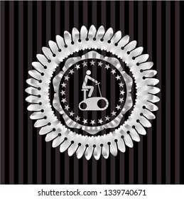 stationary bike icon inside silver emblem or badge