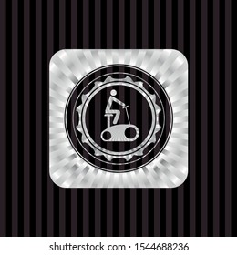 stationary bike icon inside silver shiny emblem