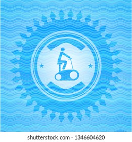 stationary bike icon inside water concept badge.