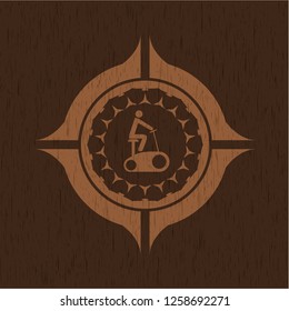 stationary bike icon inside wood signboards