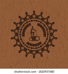 stationary bike icon inside wood emblem. Retro. 