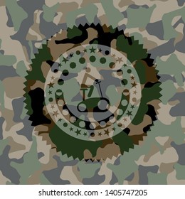 stationary bike icon on camo texture