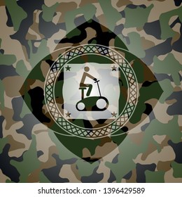 stationary bike icon on camouflage pattern