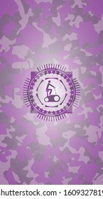 stationary bike icon on pink and purple camo pattern