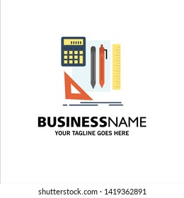 Stationary, Book, Calculator, Pen Business Logo Template. Flat Color