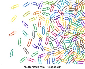 Stationary colorful paper clips isolated on white vector background.  