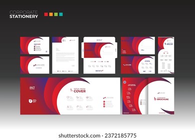 Stationary design with Business card Letterhead Envelope Postcard Rollup social cover brochure cover for any best use