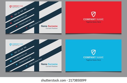 Stationary Design. Simple Creative Modern Business Card Design. Elegant Unique Clean Professional Visiting Card Template Design. Red And Blue Color. Real Estate Construction Name Card Design.