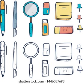 Stationary doodle vector illustration with handdrawn style.