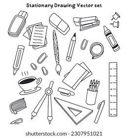 Stationary Drawing vector icon set