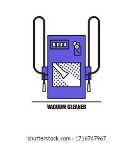 Stationary duo vacuum cleaner for car cleaning at a public car washing or gas station. Vector vacuum system concept for car washing service. Flat illustration for design of poster, banner, website.