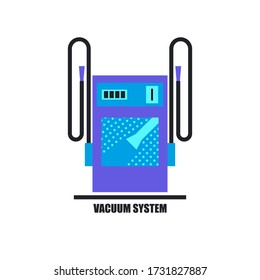 Stationary duo vacuum cleaner for car cleaning at a public car washing or gas station. Vector vacuum system concept for car washing service. Flat illustration for design of poster, banner, website.