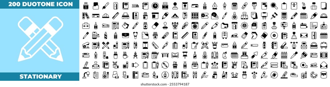 Stationary Duotone Editable Icons set.