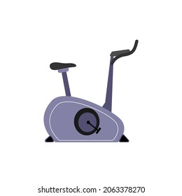 Stationary exercise bike, equipment for sports clubs and gyms for activity training and fitness. Healthy lifestyle. Flat vector illustration isolated on a white background.