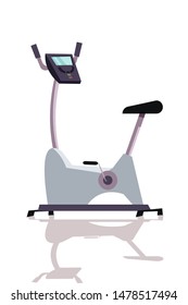 Stationary, exercise bike flat vector illustration. Fitness center, sport club, gym equipment. Endurance and stamina training machine. Home workout, indoor cycling attribute. Healthy lifestyle