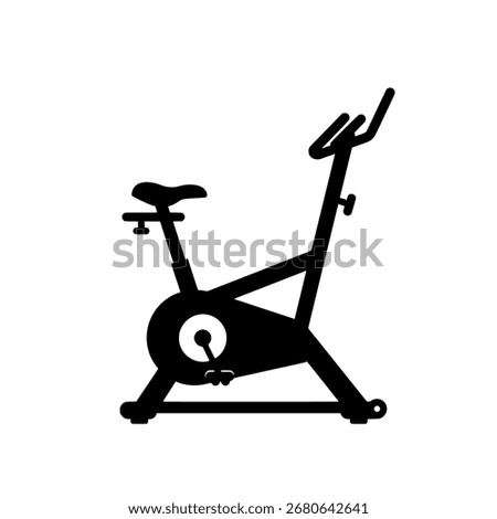 Stationary exercise bike silhouette, vector icon for a gym, fitness club, or home workout, isolated on white background.