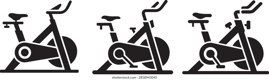 Stationary exercise gym bikes vector collection indoor cycling fitness workout equipment set isolated on white background, bike, cycling, exercise, fitness, gym