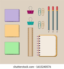 stationary flat design on brown background. easy to use.