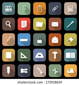 Stationary flat icons with long shadow, stock vector