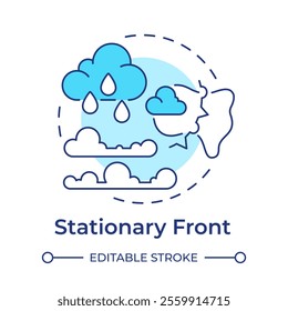 Stationary front multi color concept icon. Cold and warm air masses meeting. Weather forecasting processes. Round shape line illustration. Abstract idea. Graphic design. Easy to use in article