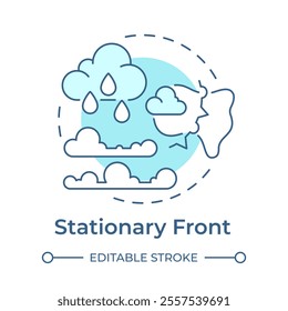 Stationary front soft blue concept icon. Cold and warm air masses meeting. Weather forecasting processes. Round shape line illustration. Abstract idea. Graphic design. Easy to use in article