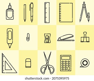 Stationary icon set flat design for educational illustration, template, promotion, or sales purposes.