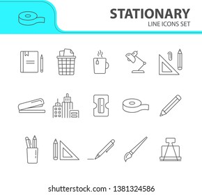 Stationary icon set. Line icons collection on white background. Pencil, art, designer. Office supplies concept. Can be used for topics like business, school, creativity