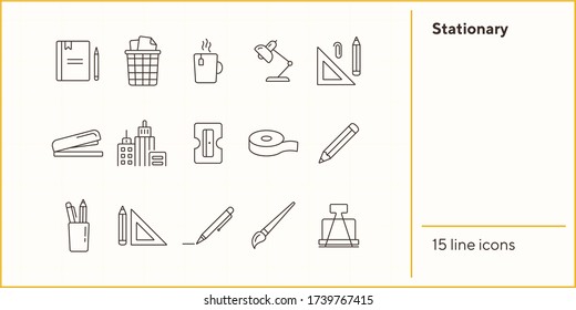 Stationary icon set. Line icons collection on white background. Pencil, art, designer. Office supplies concept. Can be used for topics like business, school, creativity