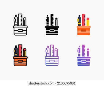 Stationary icon set with line, outline, flat, filled, glyph, color, gradient. Editable stroke and pixel perfect. Can be used for digital product, presentation, print design and more.