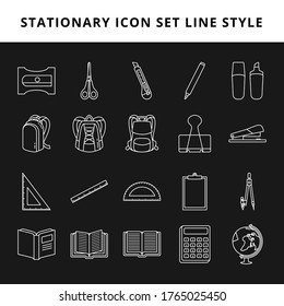 Stationary Icon Set Line Style. Accessories Stationary Equipment Vector Collection. Outline Icon School Education