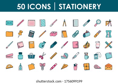 conjunto de iconos estacionarios sobre fondo blanco, estilo de línea y relleno, ilustración vectorial