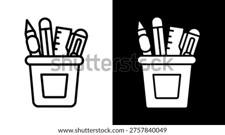 Stationary Icon. Two-Tone Version On Black And White Background