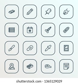 Stationary icons line style set with books, day x, notes and other sharpen elements. Isolated vector illustration stationary icons.