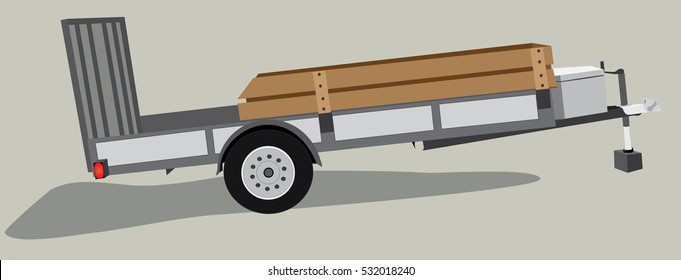 Stationary Isolated Equipment Or Utility Trailer Vector Illustration On Neutral Background
