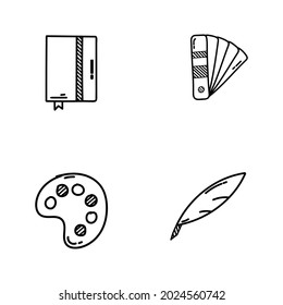 Stationary items hand drawn set of four vectors