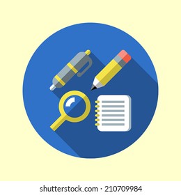 Stationary kit icon. Flat long shadow design. Startup business icons series.
