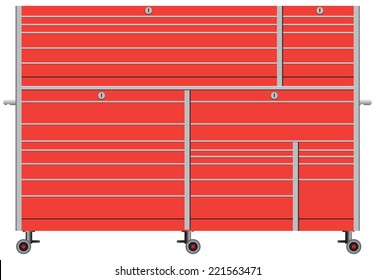 Stationary Metal Tool Box On Wheels. Vector Illustration.