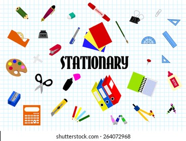 stationary with notebook paper background, back to school