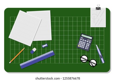 Stationary or office tools concept Flat Lay on white background