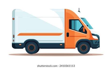 A stationary orange and white delivery van is depicted in a vector illustration.