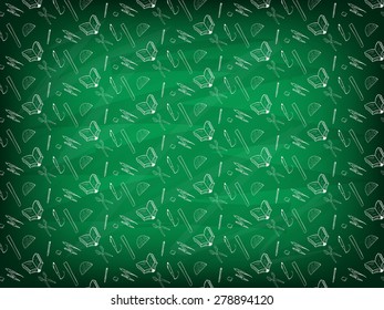 stationary pattern doodle on green chalkboard vector background