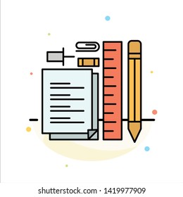 Stationary, Pencil, Pen, Notepad, Pin Abstract Flat Color Icon Template